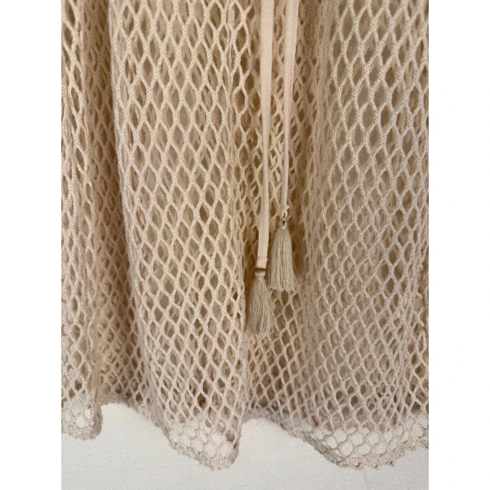 Wild Fable Small Beige Boho Fishnet Tank Top Crochet Tassle Tie Layer Festival